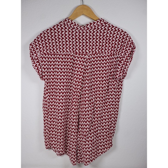 JACHS Girlfriend Womens Top Blouse Button Up Red White‎ Patterned Size L - Picture 2 of 8